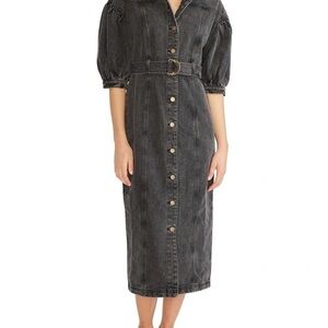 Staple The Label Black Denim Button-Down Midi Dress